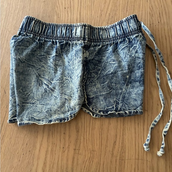 Vibrant Acid Wash Blue Booty Denim Style Cotton Draw String Shorts S - Picture 7 of 12